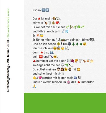 Im Materialheft gibt es viele Vorschläge zur Gottesdienstgestaltung, z.B. Psalm 23 in der Emoji-Variante. Grafik: DEKT