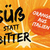 Grafik: symbolische Darstellung einer Orange, Schriftzug "Süß statt bitter"